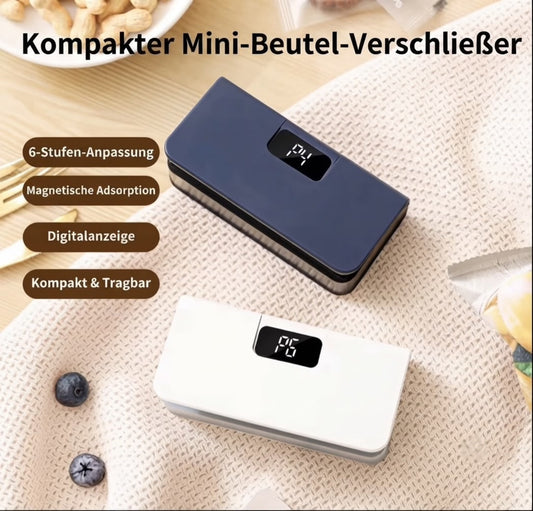 Tragbarer Mini Beutel-Verschließer mit Digitalanzeige & 6 Stufen – Akku Folienschweißgerät für Snack- & Frischhaltebeutel