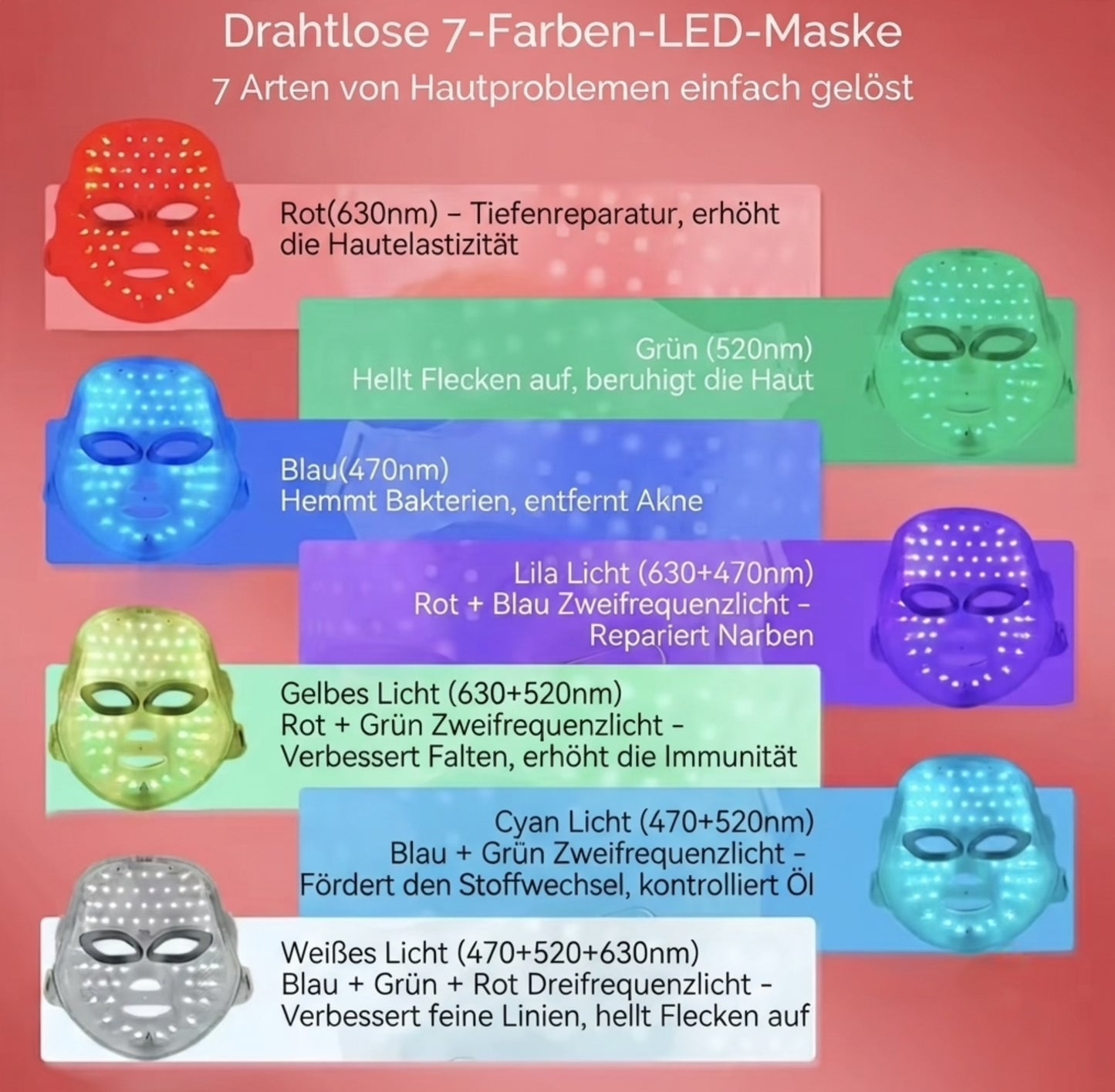 7-Farben LED Gesichtmaske mit hals- anti-aging-& Hautverjüngen