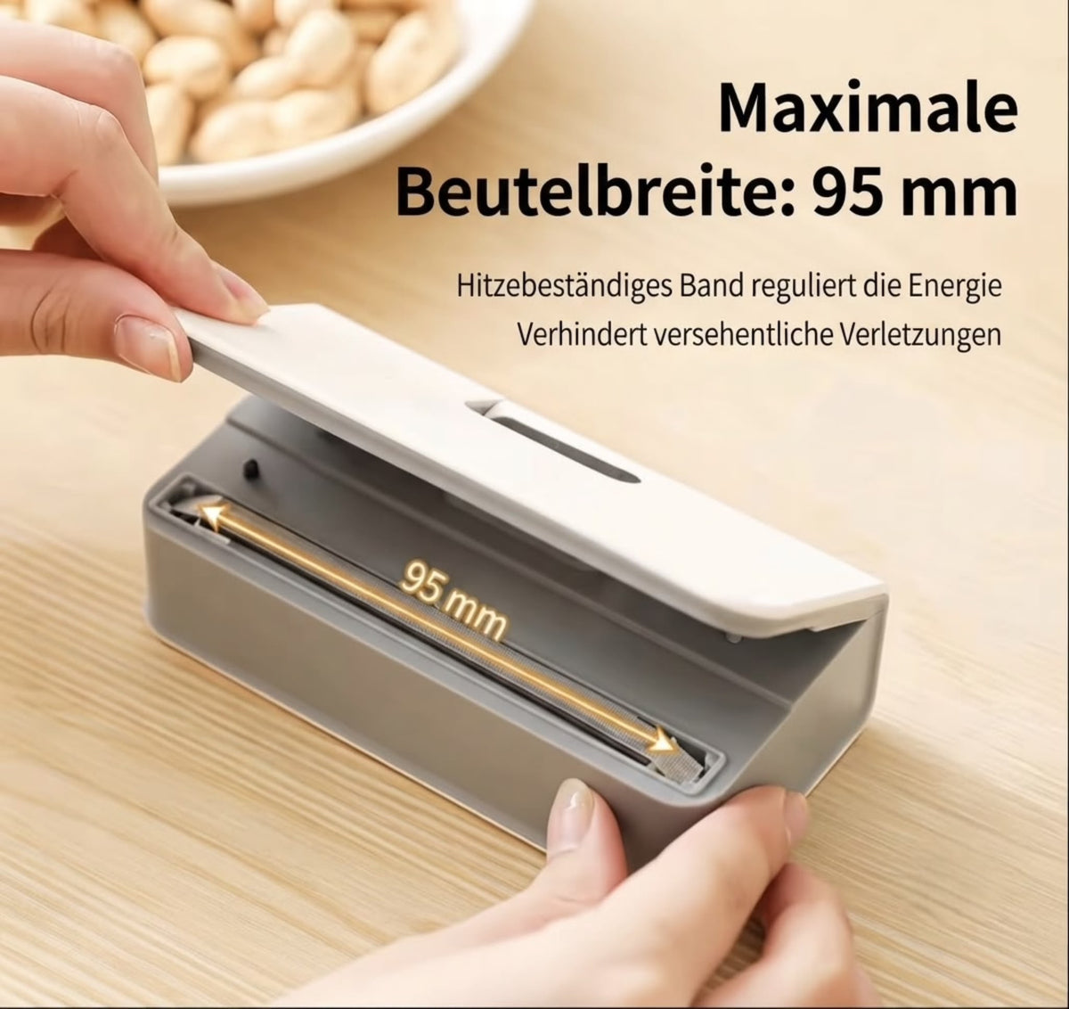 Wiederaufladbarer Mini Beutelversiegler mit Cutter & 6 Stufen