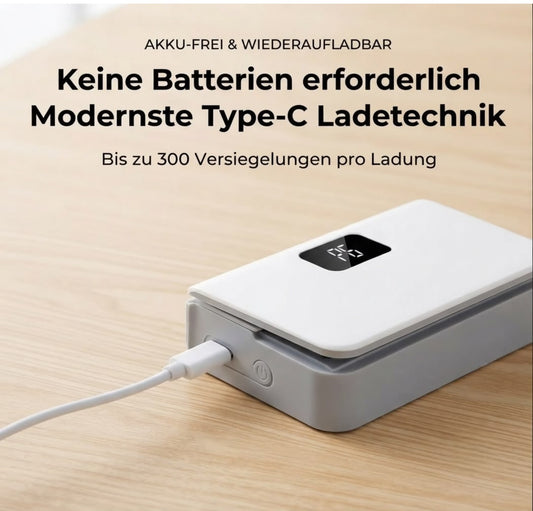 Tragbarer Mini Beutel-Verschließer mit Digitalanzeige & 6 Stufen – Akku Folienschweißgerät für Snack- & Frischhaltebeutel
