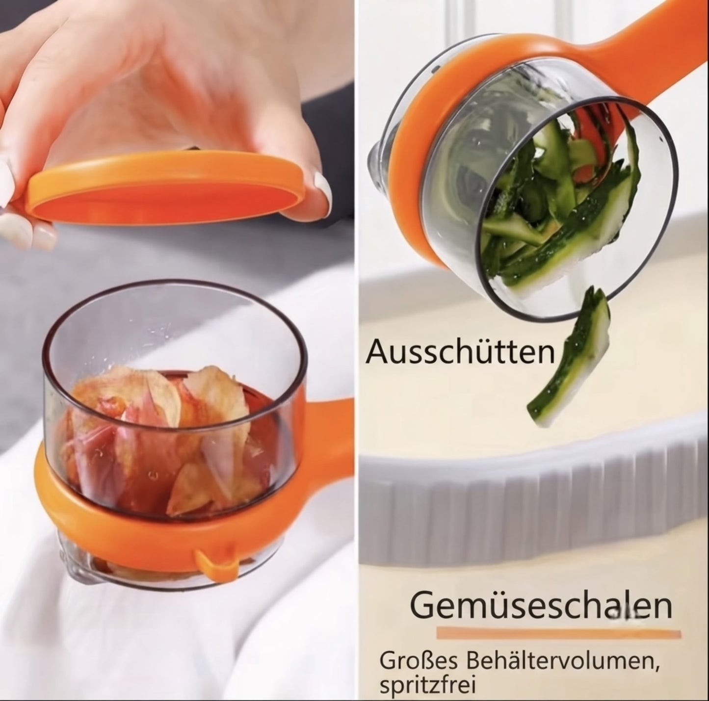 Praktischer Gemüseschäler mit Auffangbehälter – Kein Schmutz beim Schälen